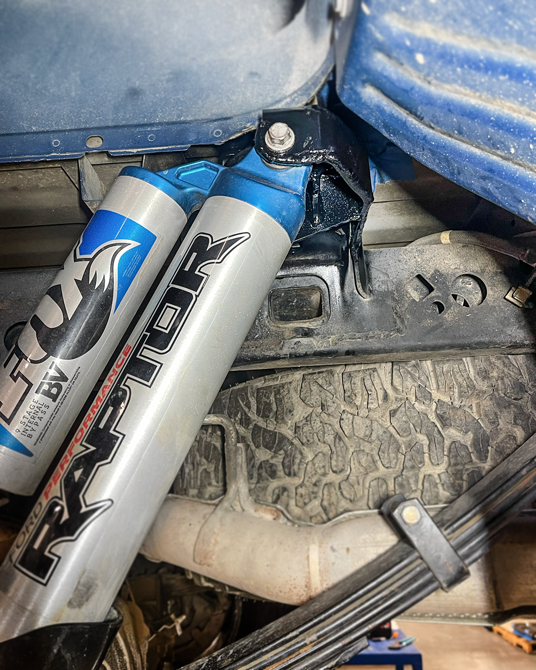 2017-2018 Ford Raptor Gen 2 rear driver-side shock mount with Foutz Motorsports reinforcement kit installed