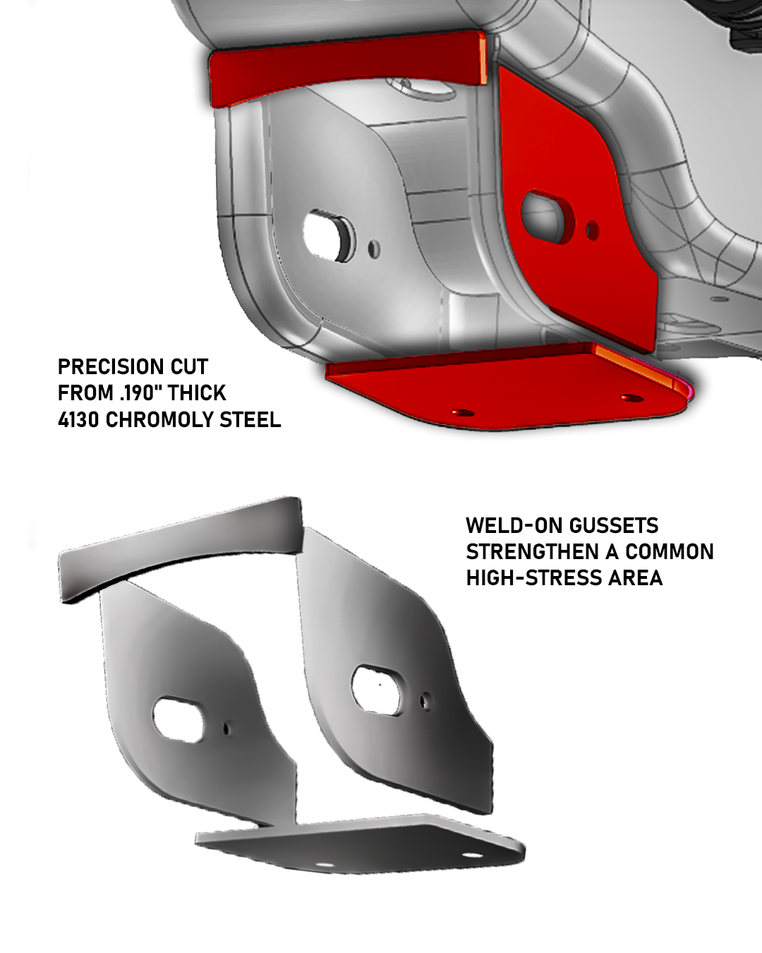 Ford Raptor weld-on pocket reinforcement gussets improve suspension durability