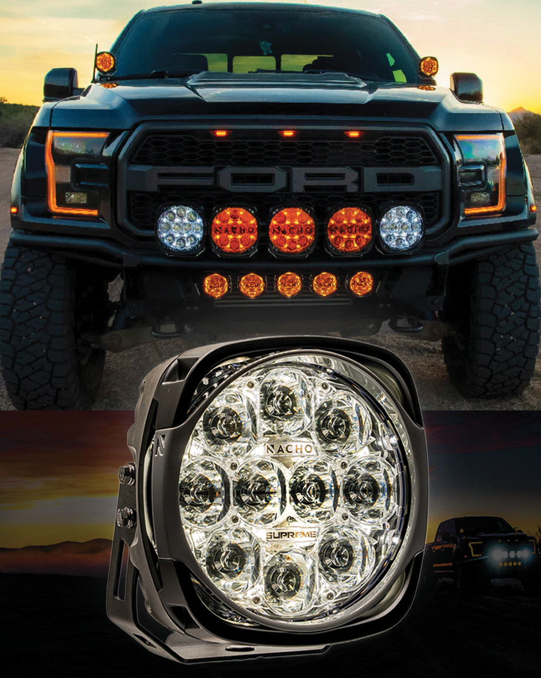 140 watt Highspeed Racer Spot LED Off-Road light for Ford F150 trucks, Ranger Raptor, Raptor, bronco raptor, F250 Super duty and Bronco