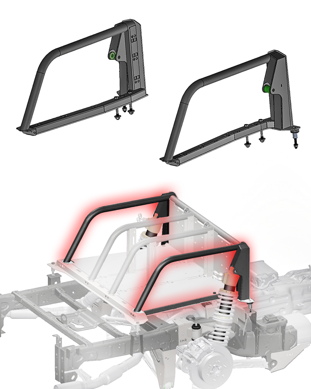 2024+ Ranger Raptor Modular Bed Organizer Side Shock Mount Kit - Long Travel Suspension -