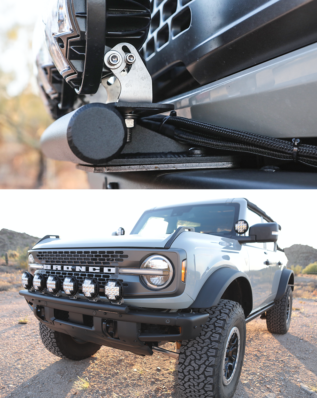 2021 and up Ford Bronco, Front Light Mount Kit for Stock Front Bumper