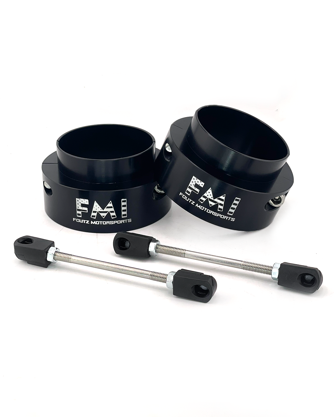 Ram RHO 2.5" black anodized lift collars with adjustable ride height sensor connector rods