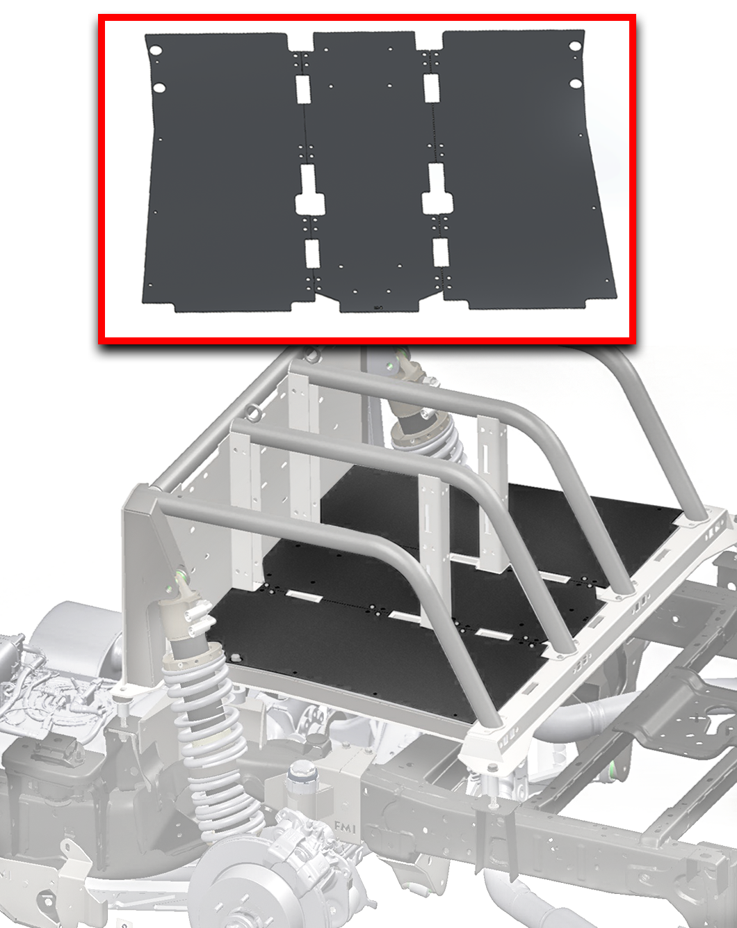 2024+ Ranger Raptor Modular Bed Organizer Aluminum floor plates 3-pc - front deck kit