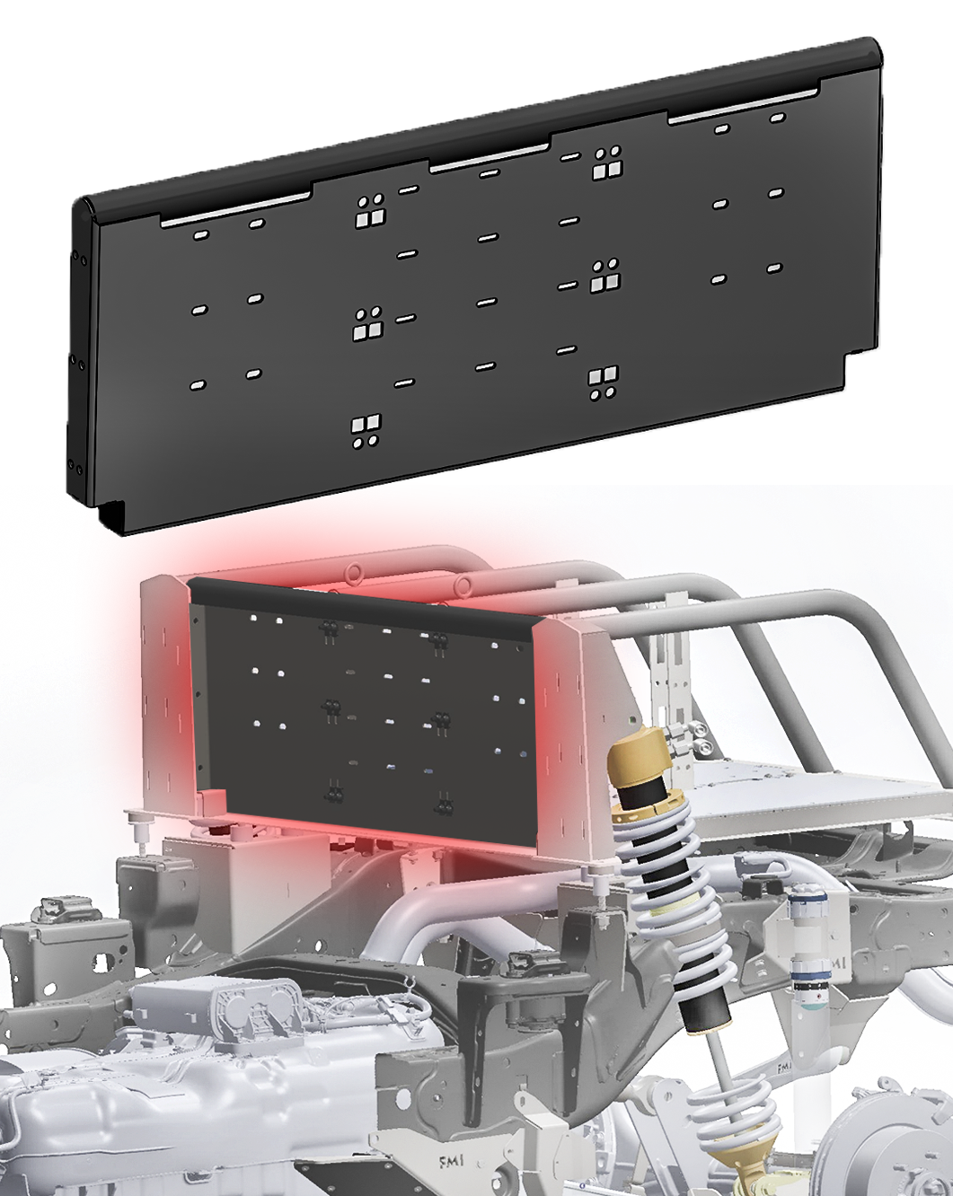 2024+ Ranger Raptor - Modular Bed Organizer Back Wall for Thru the Bed Shock Mount - 3.0x14 coil over