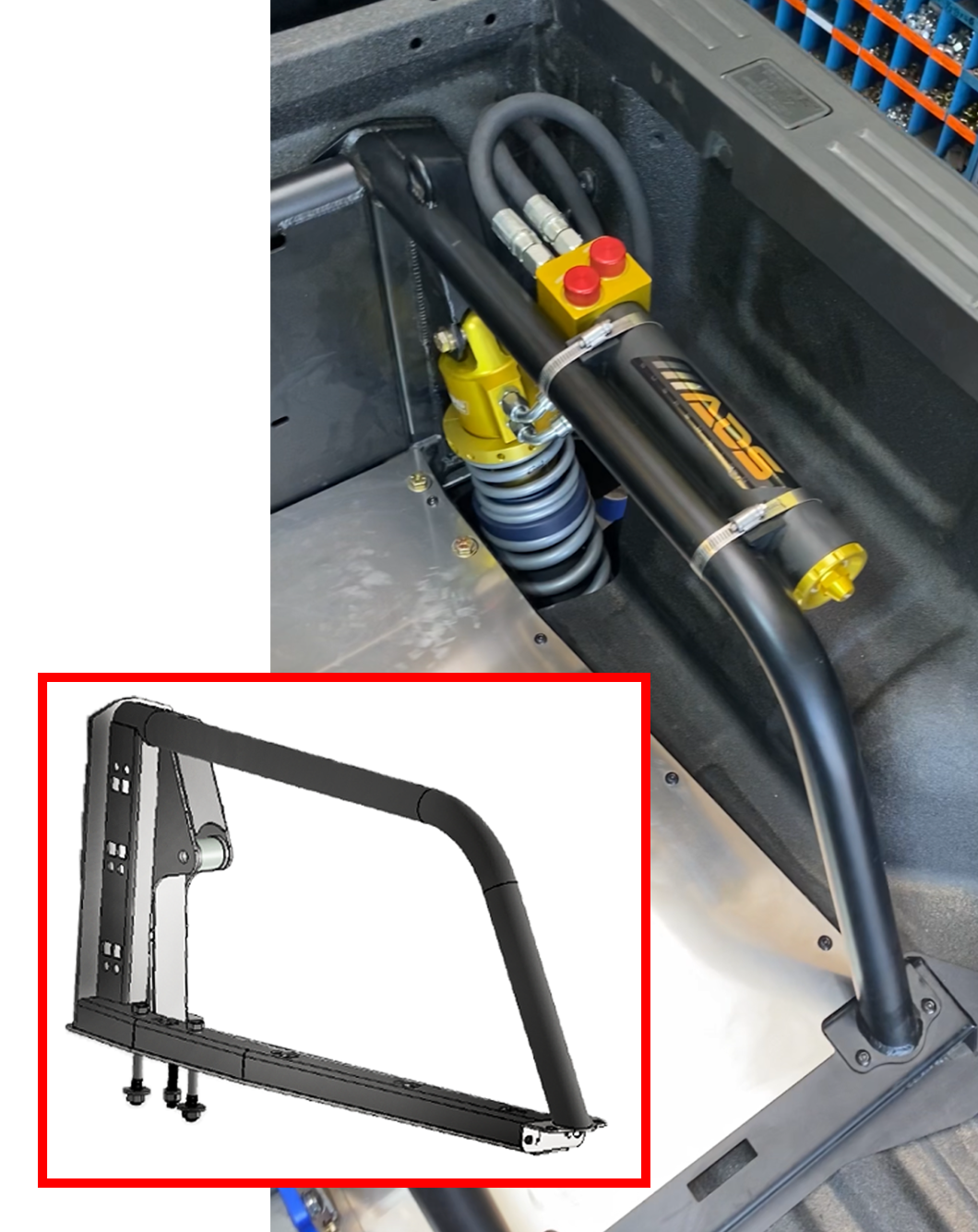 2024+ Ranger Raptor Modular Bed Organizer Side Shock Mount Kit - Long Travel Suspension -