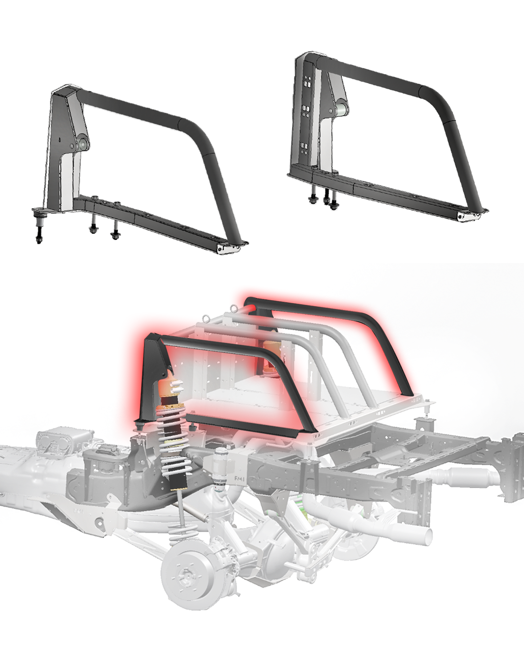 2024+ Ranger Raptor Modular Bed Organizer Side Shock Mount Kit - Long Travel Suspension -