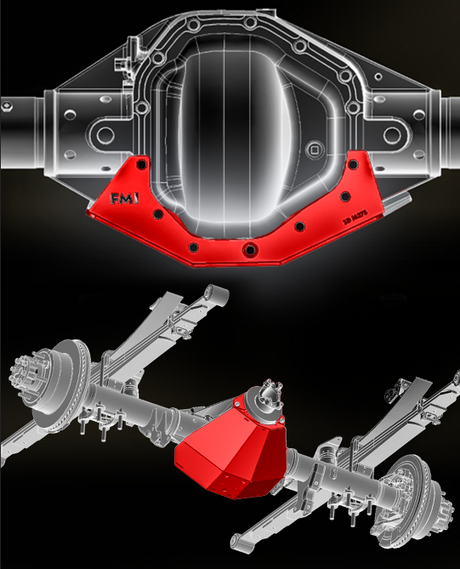 Foutz Motorsports Ford Super Duty rear differential skid plate for the Dana M275 and M300 rear axle, 3/16 inch steel in textured black powder coat