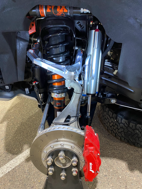 Foutz Motorsports Bronco Raptor mid travel front suspension kit with billet upper control arms, fabricated lower control arms and bypass shock mount