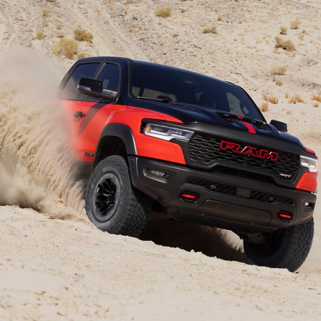 The all new Ram TRX off-road truck showing how to get some air at the live media event in Reno Nevada