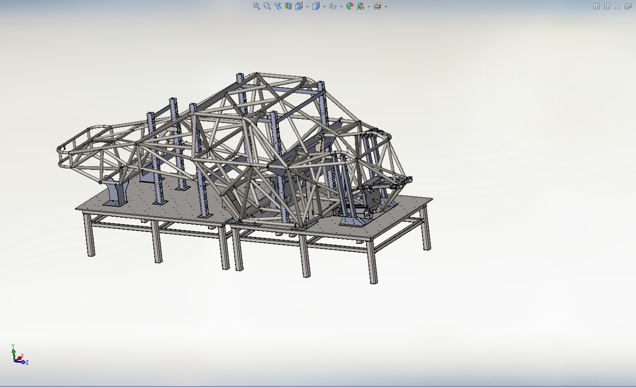 CAD model of a tube chassis off-road race truck being built at Foutz Motorsports displays the complexity in the design of truck and tooling fixtures