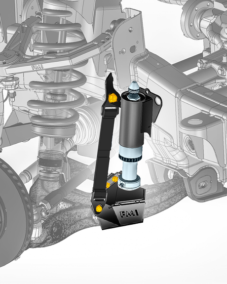 limit strap and bump stop installed on front suspension of Gen 1 Raptor