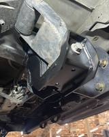 Close up Fabricated Rear Shackle Hanger installed on Gen 1 Raptor 