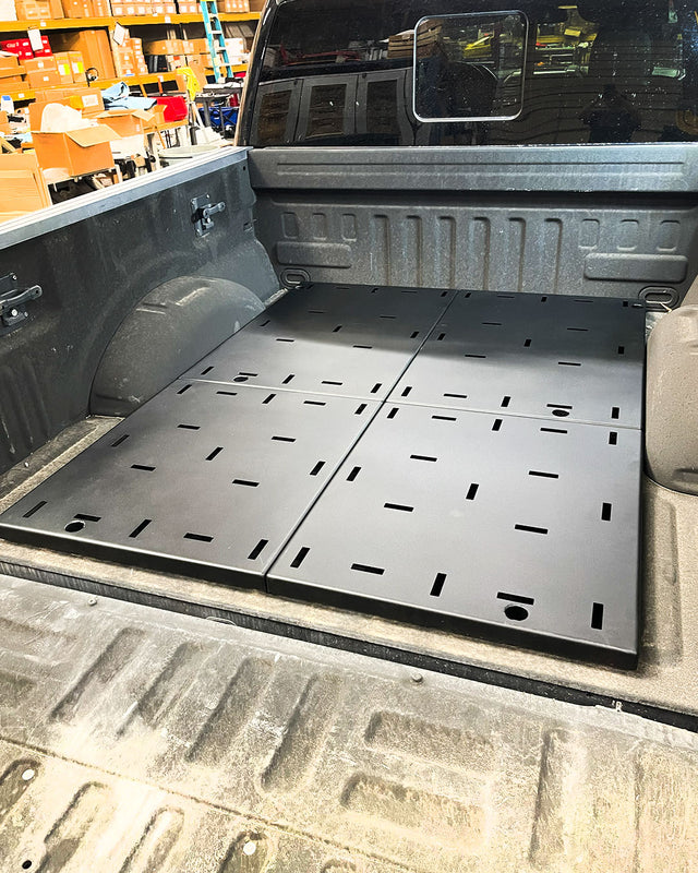 2017-2026 Ford Raptor and 2015+ F-150 rear bed deck plate add-on kit installed in truck bed