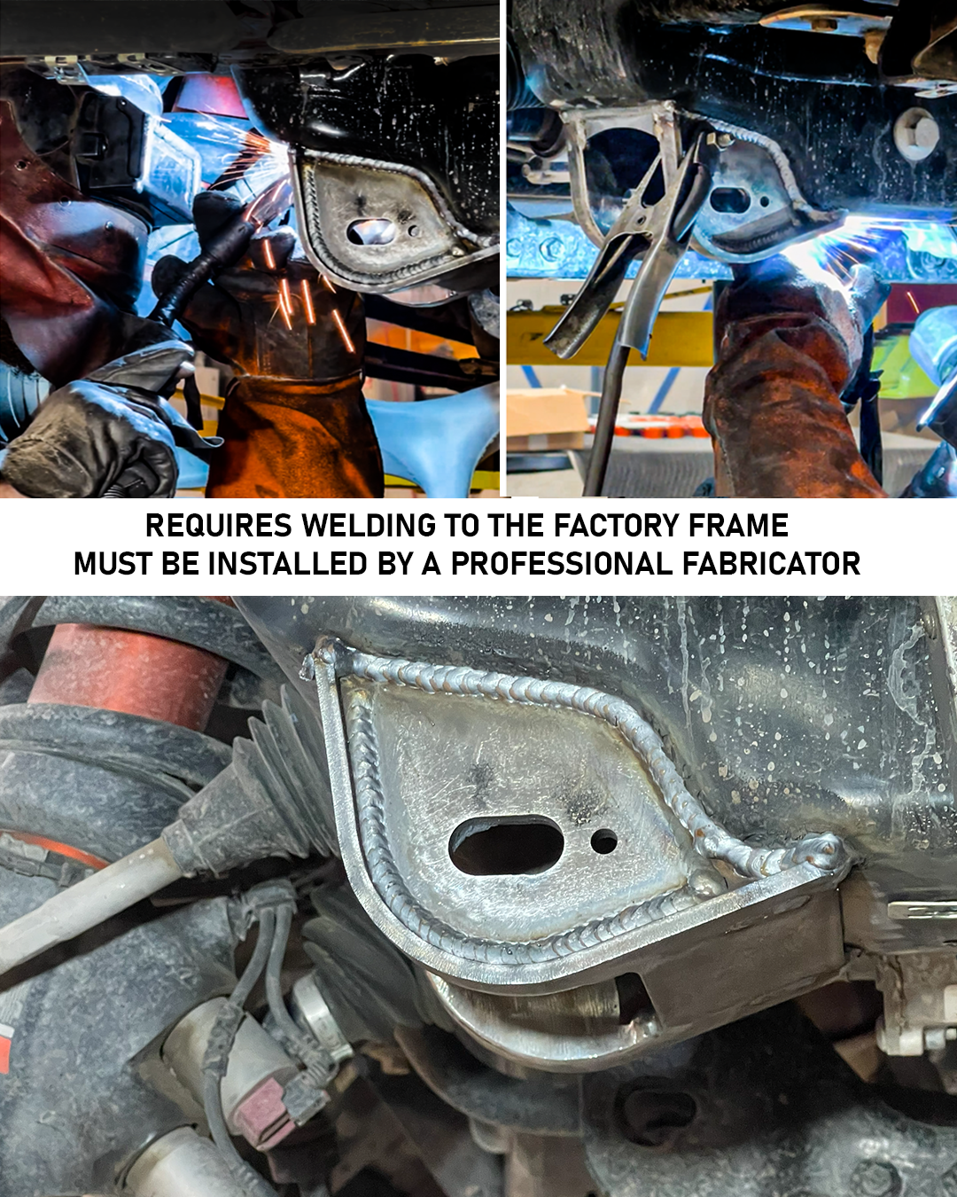 Low profile Raptor lower control arm pocket MIG welded by a professional fabricator