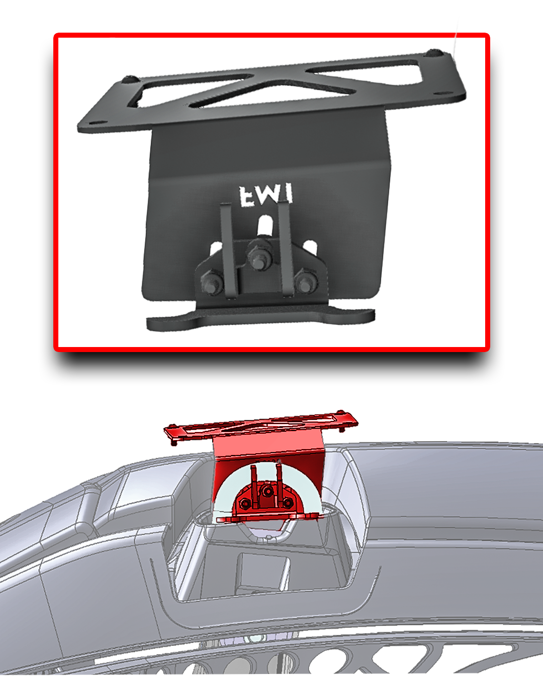 Front license plate mount installed on a 2024+ Ford F-150