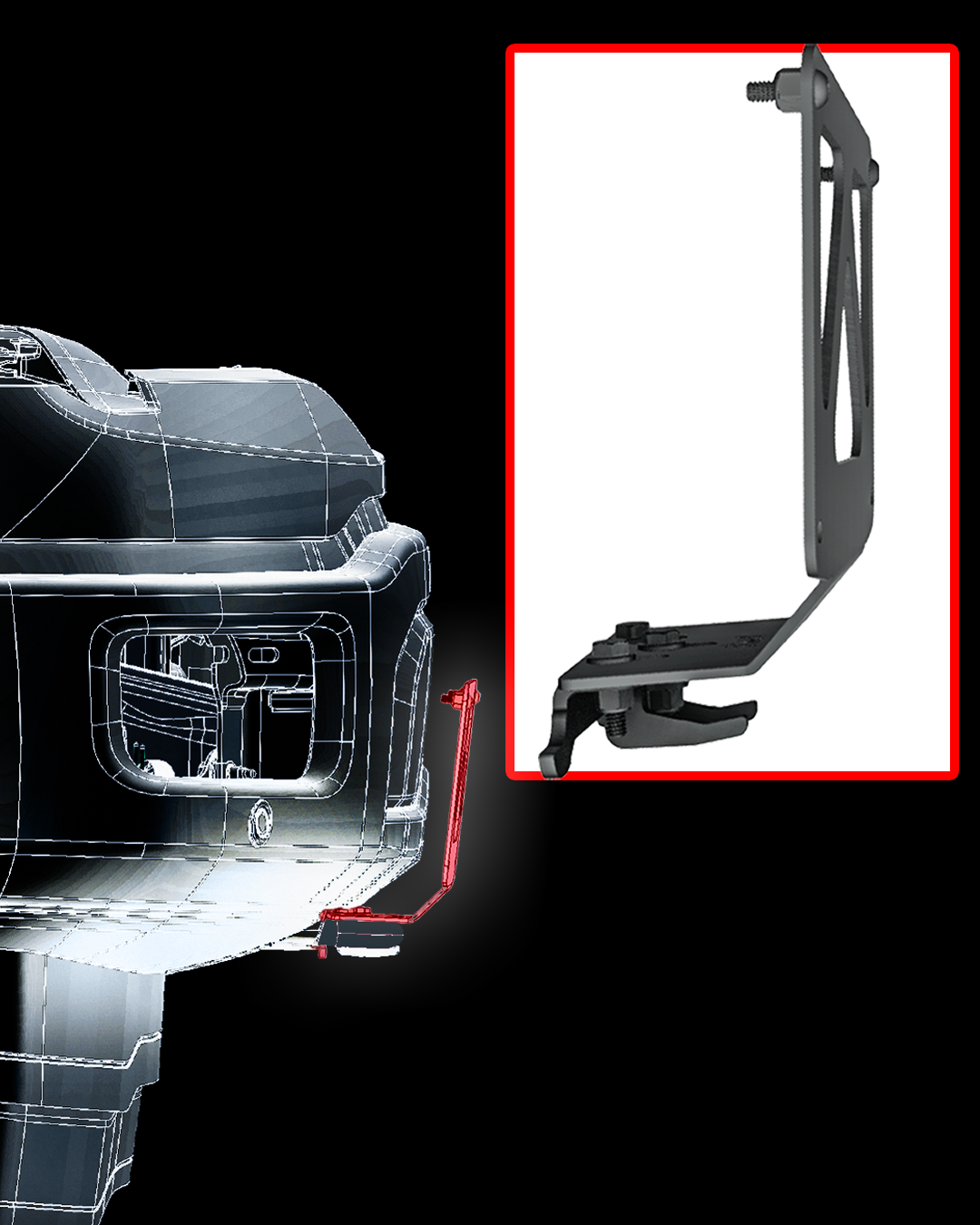 Ford F-150 front license plate bracket mounted to round front tow hooks