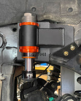 Ranger Raptor rear bump stop kit close-up on mig welded powder coated frame mount
