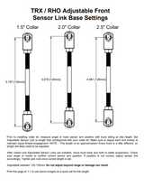 Adjustable front sensor link base settings chart showing starting connector rod lengths for 1.5", 2.0" and 2.5" lift collars