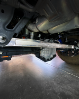 Raw billet panhard bar from below at a side angle, Bronco Raptor rear axle in frame
