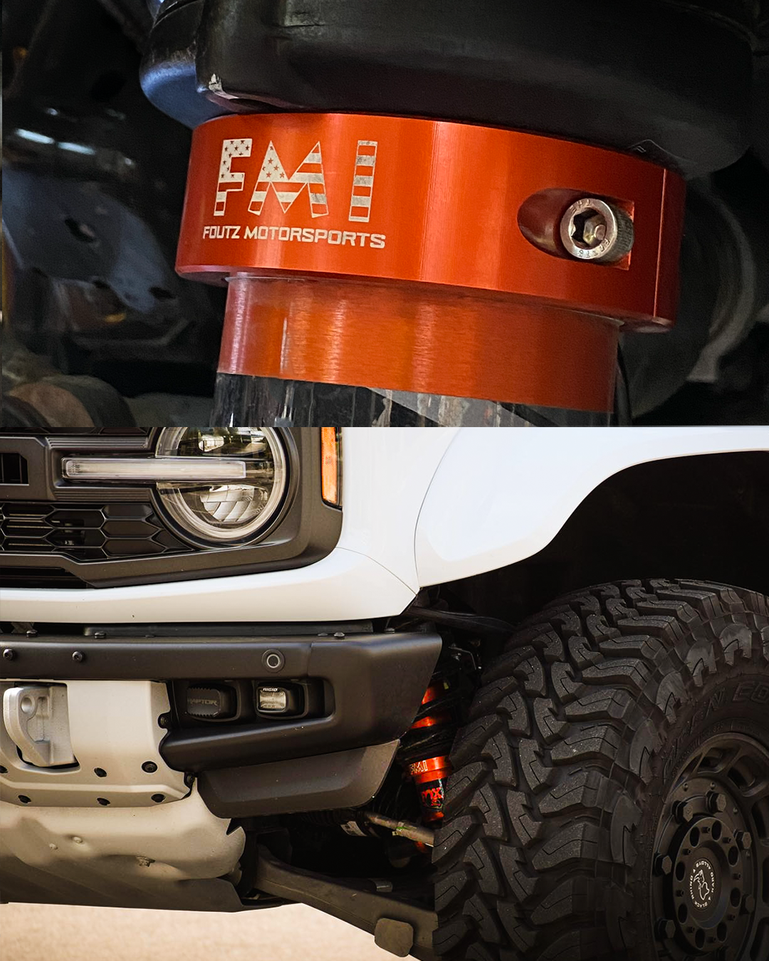 Bronco Raptor leveling collar installed under factory spring