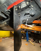 Bronco Raptor Mud Flap Shock Guard kit Provides extended coverage over the rear shock with 18" long x 7" wide heavy-duty rubber flap and steel mounting brackets easily bolts and installs to frame 