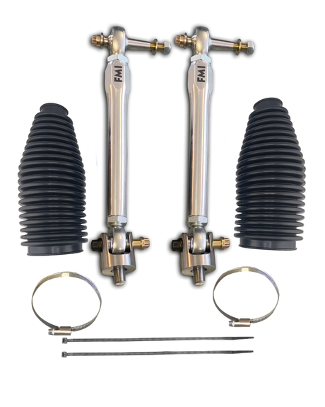 bronco full billet tie rod kit with hose clamps, zip ties and polyurethane boots