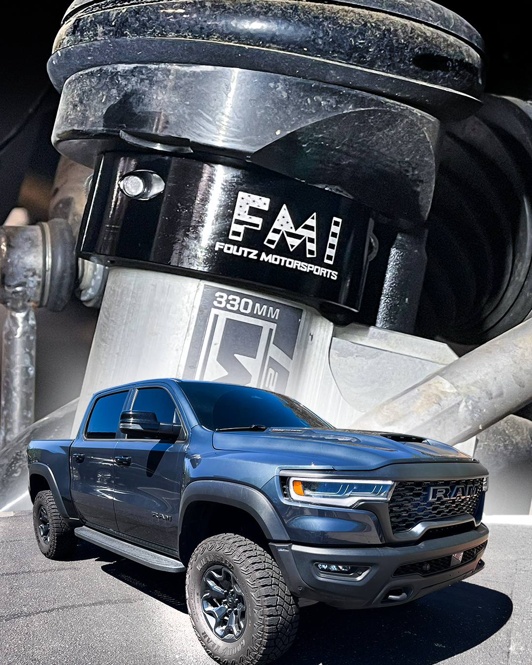 Ram RHO 2.5" lift collar with adjustable ride height sensor connector rods