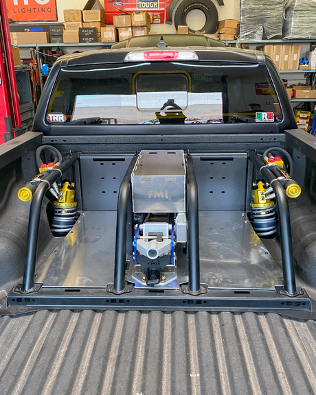 2024+ Ranger Raptor  Dual Tire Carrier Bed Organizer with 3.0 x 14 inch Coil Over Shock Suspension Long Travel 