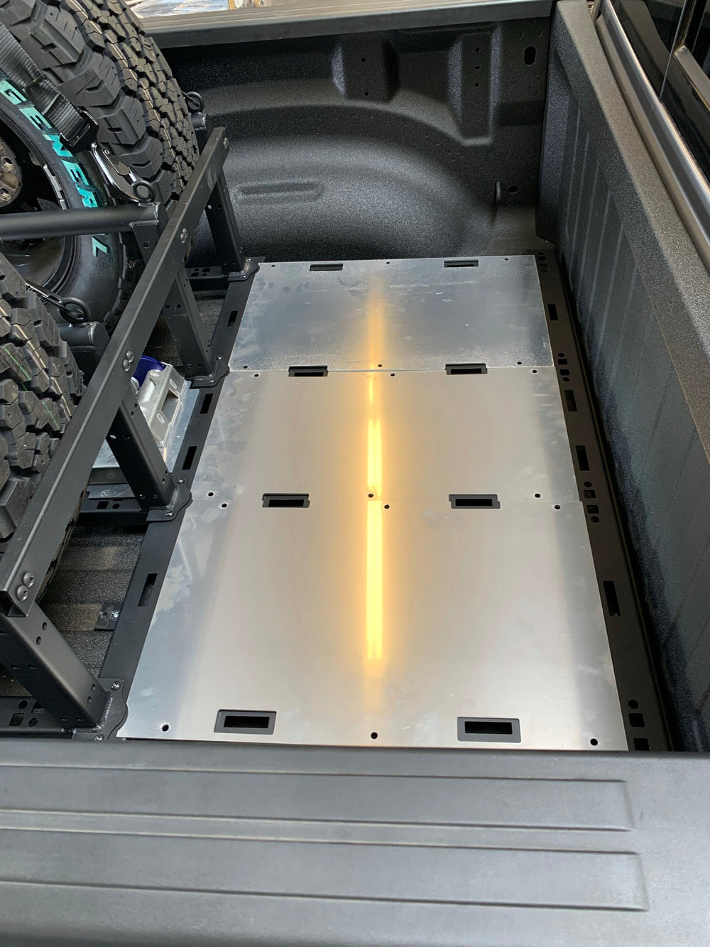 Dual Tire Carrier Quick Release Modular Bed Organizer