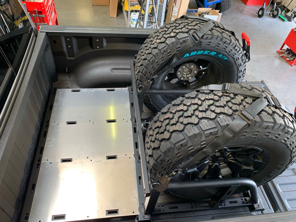 Dual Tire Carrier Quick Release Modular Bed Organizer