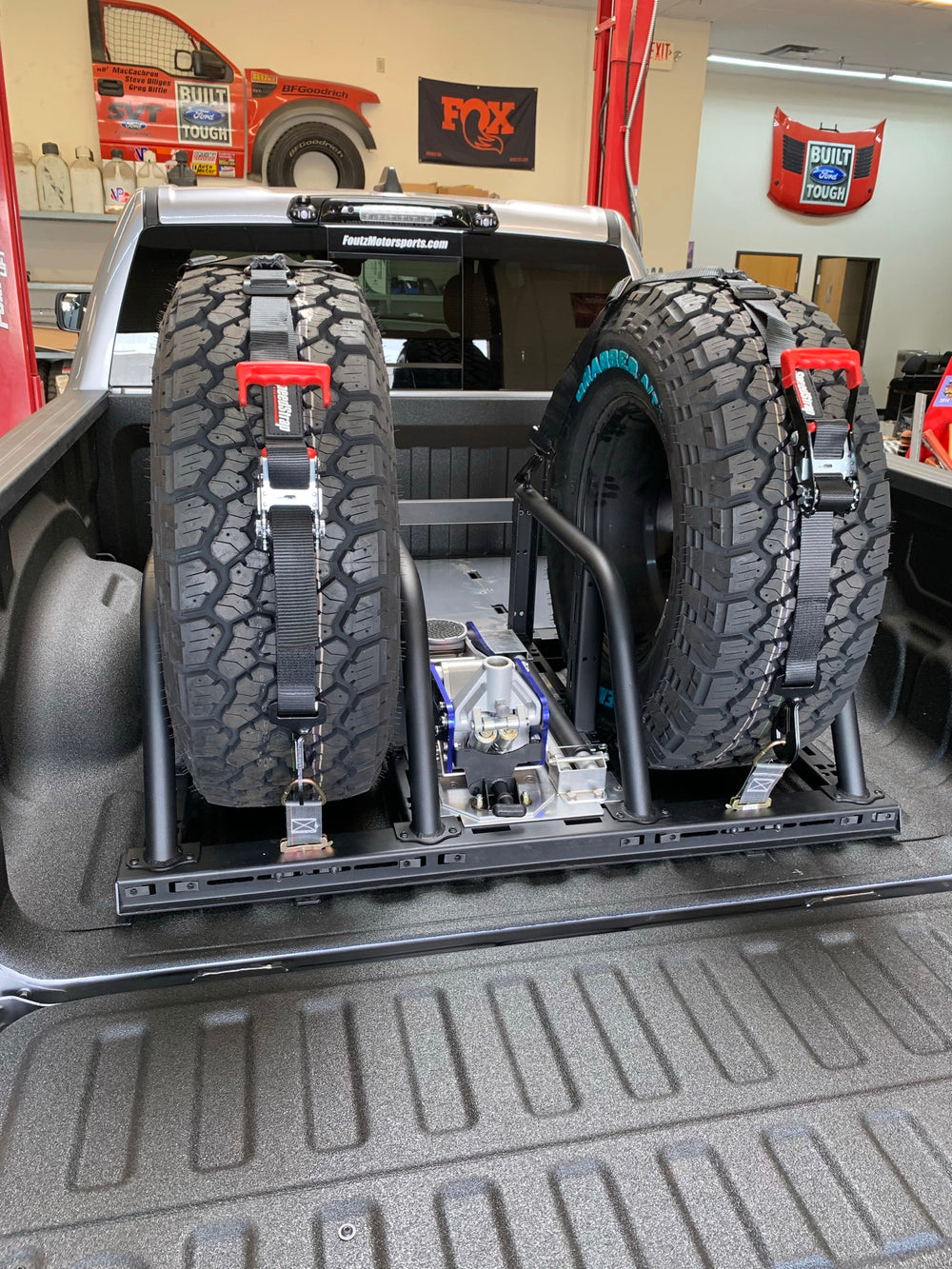 Dual Tire Carrier Quick Release Modular Bed Organizer