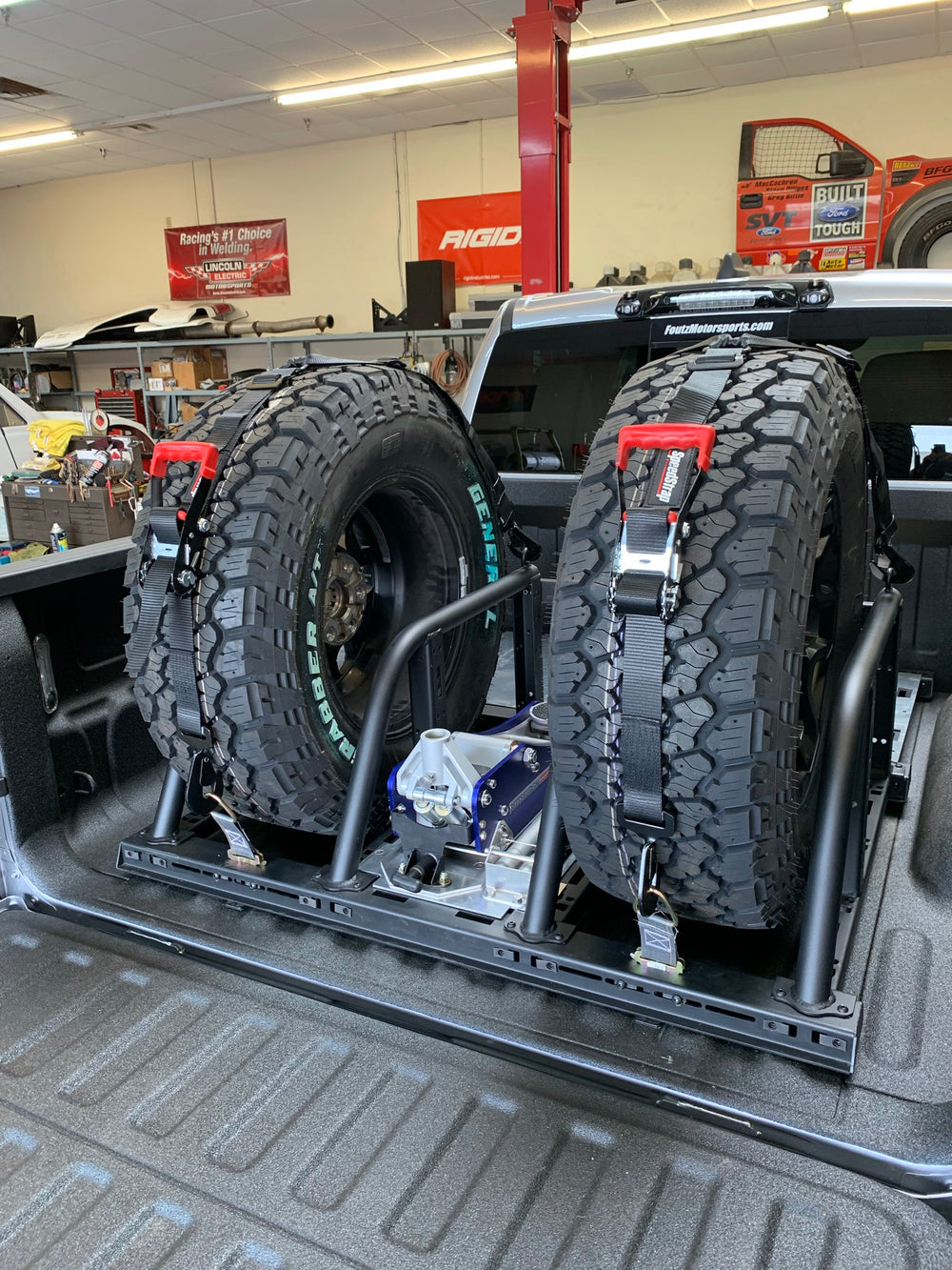 Dual Tire Carrier Quick Release Modular Bed Organizer