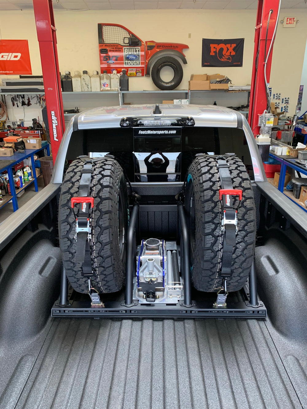 Dual Tire Carrier Quick Release Modular Bed Organizer