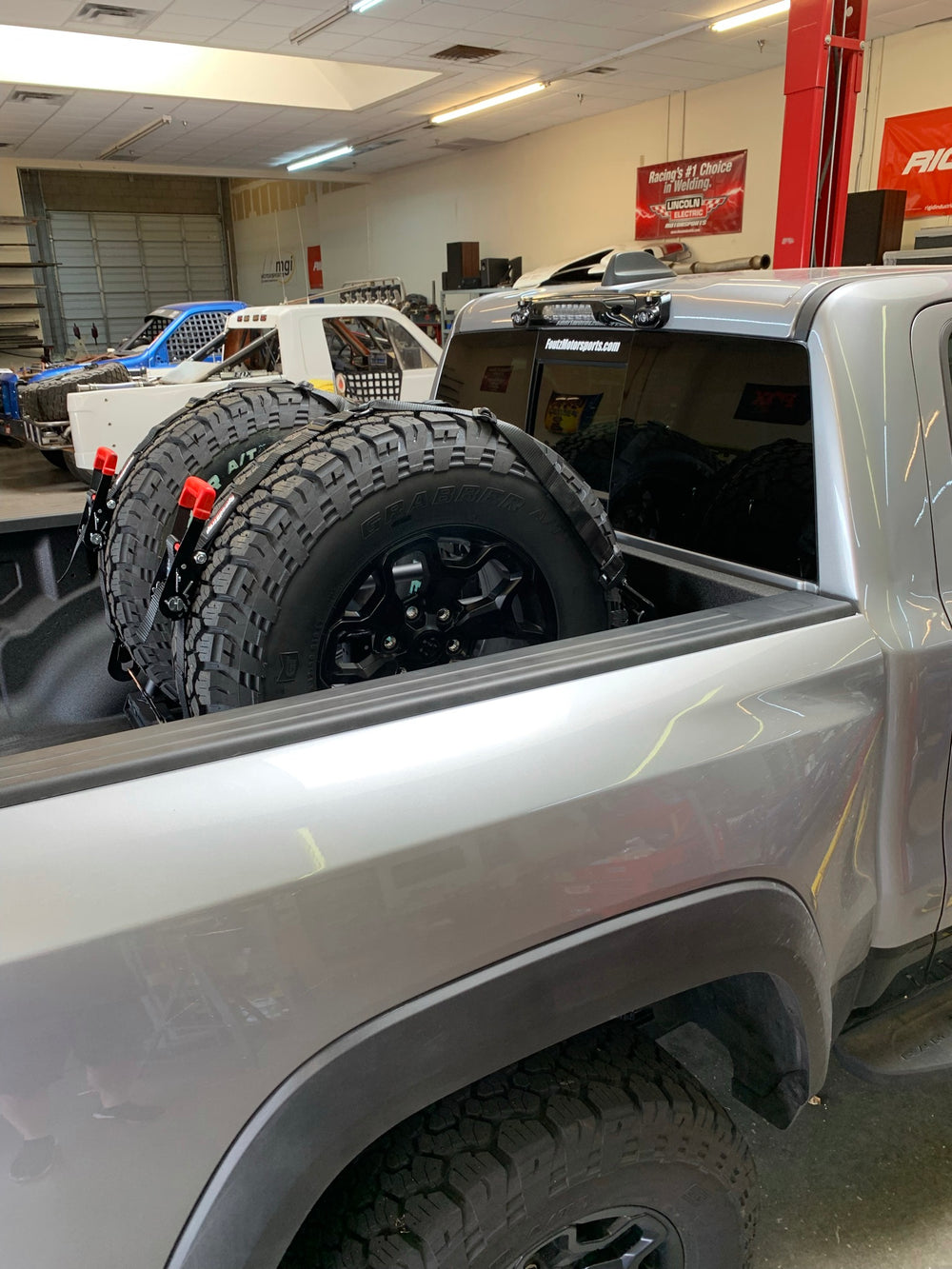 Dual Tire Carrier Quick Release Modular Bed Organizer