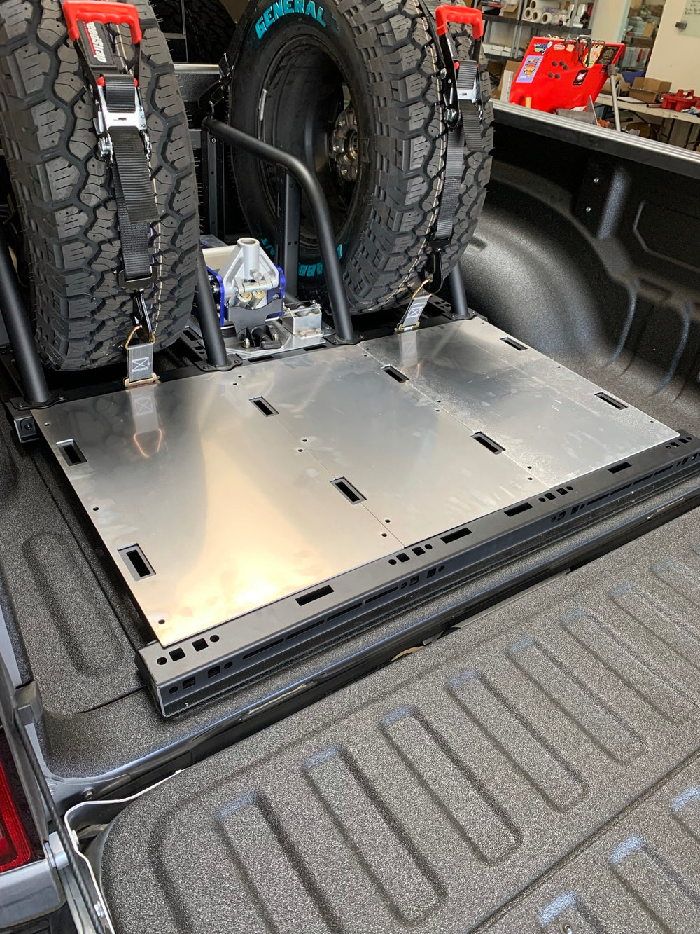 Dual Tire Carrier Quick Release Modular Bed Organizer