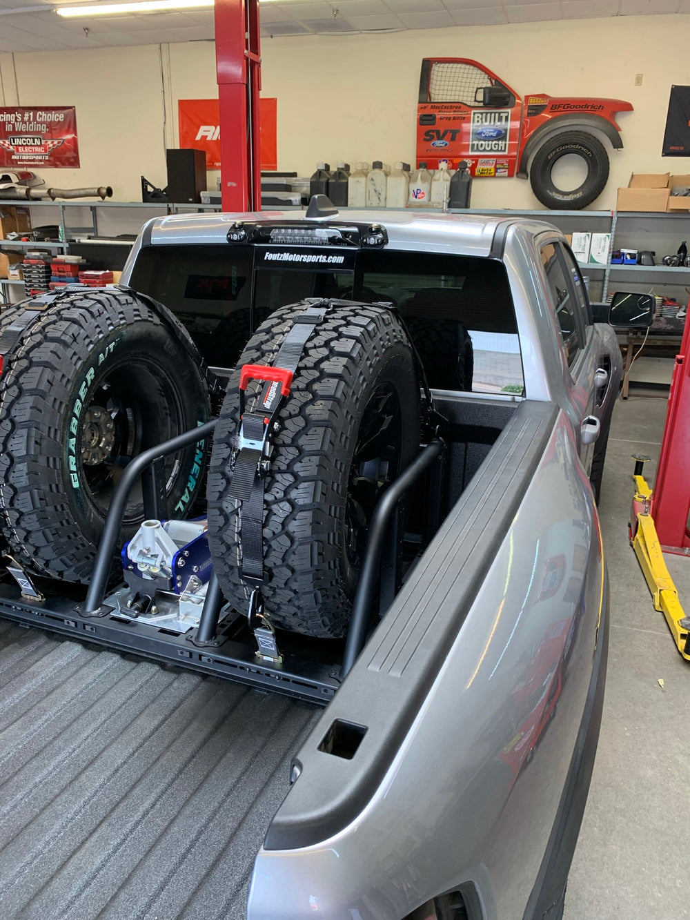 Dual Tire Carrier Quick Release Modular Bed Organizer